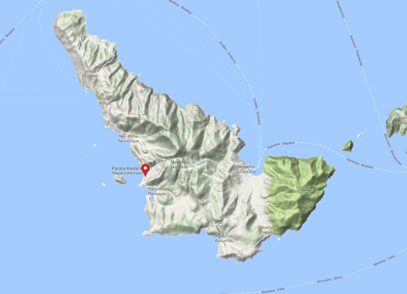Map - Milia Beach Apartments on Skopelos island